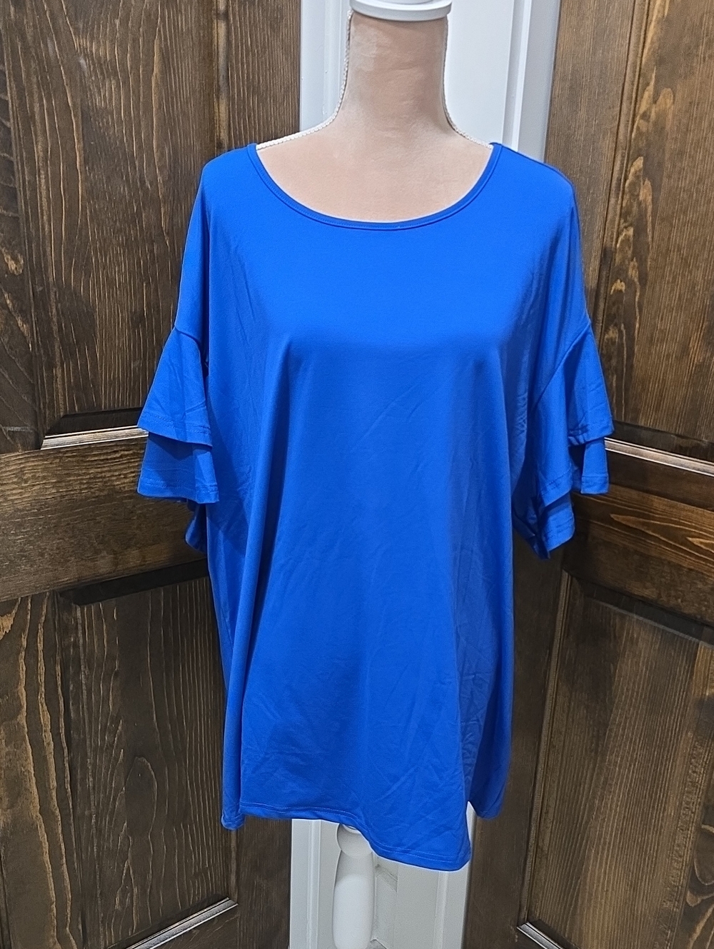 Women's Blue Ruffle Sleeve Top